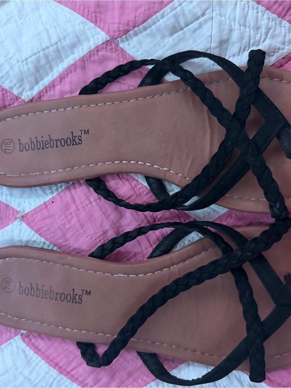 Bobbie Brooks Black Braided-Strap Women's Sandals with Tan Footbed